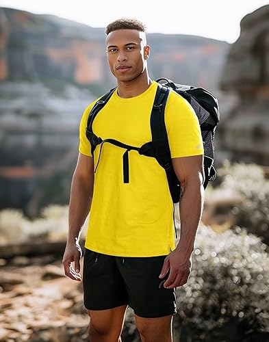 Miniatura 6 de Zengjo Camisetas atléticas para hombre, de manga corta, absorben la humedad, para gimnasio, entrenamiento, correr, cuello redondo, de secado rápido,