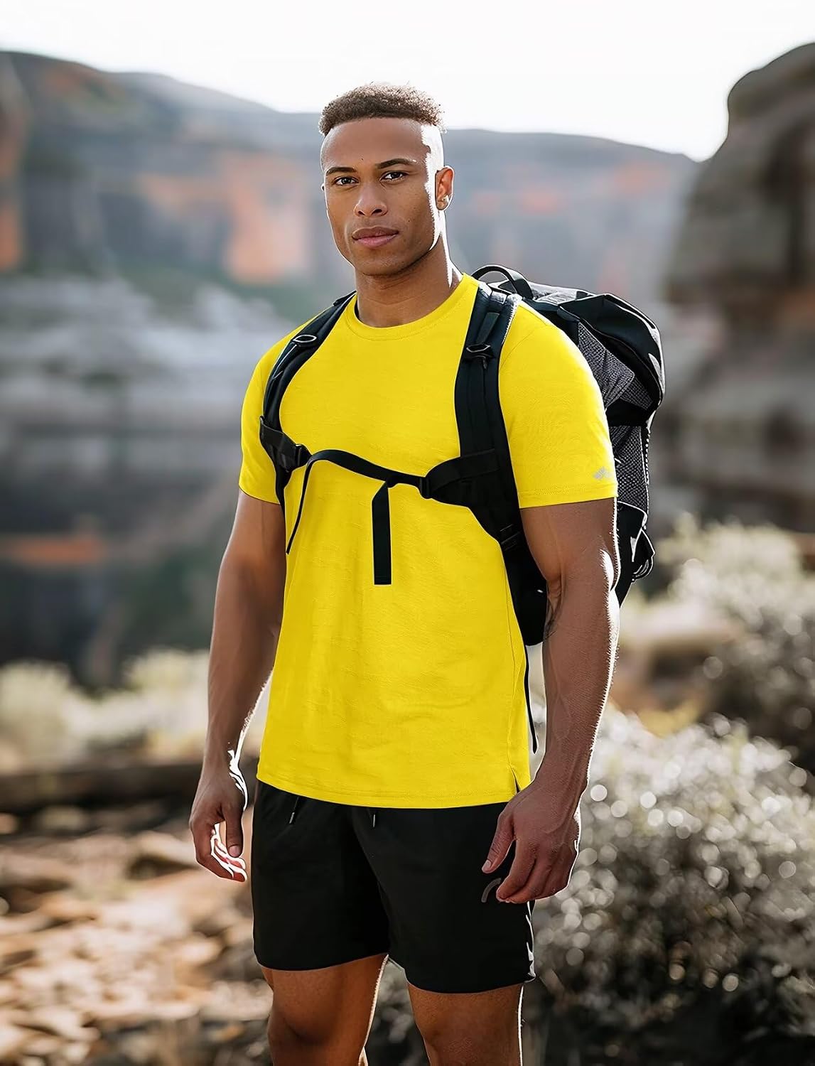 Men's Dry Fit Short Sleeve T-Shirt - UPF 50+ Sun Protection, Moisture Wicking, Orange, Raglan Sleeve Design - View #3