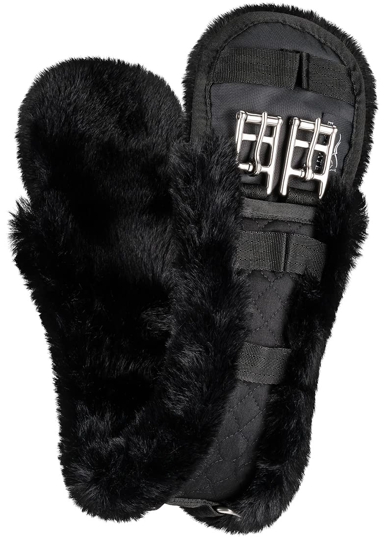Equinate Sattelgurt Luke mit synthetischem Lammfell - anatomischer Kurzgurt Bauchgurt Dressurgurt 50 60 70 80cm Natur Braun Schwarz (80cm Schwarz)