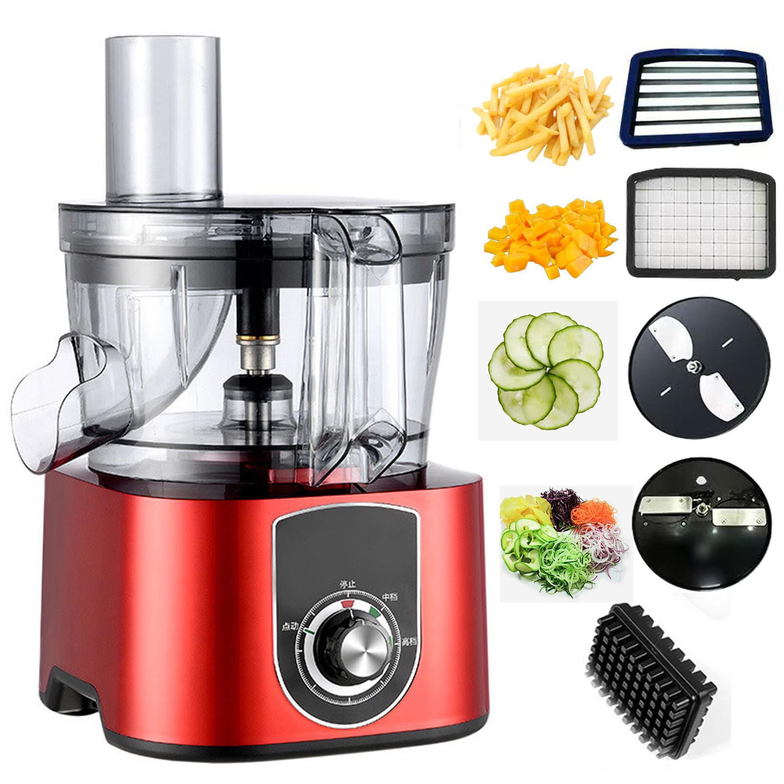 Tritaverdure Elettrico 5l, Robot Da Cucina Commerciale 600w Con 4 Lame Sostituibili, Affettatrice E Grattugia Multifunzionale Per Patate Cipolle Carote Cetrioli Frutta & Verdura red