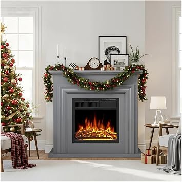 Xbeauty 36" Electric Fireplace with Mantel, Freestanding Fireplace Heater with Remote Control, 5-Level Adjustable Flame Brightness, 750W/1500W Dual Heating Modes for Living Room,Grey