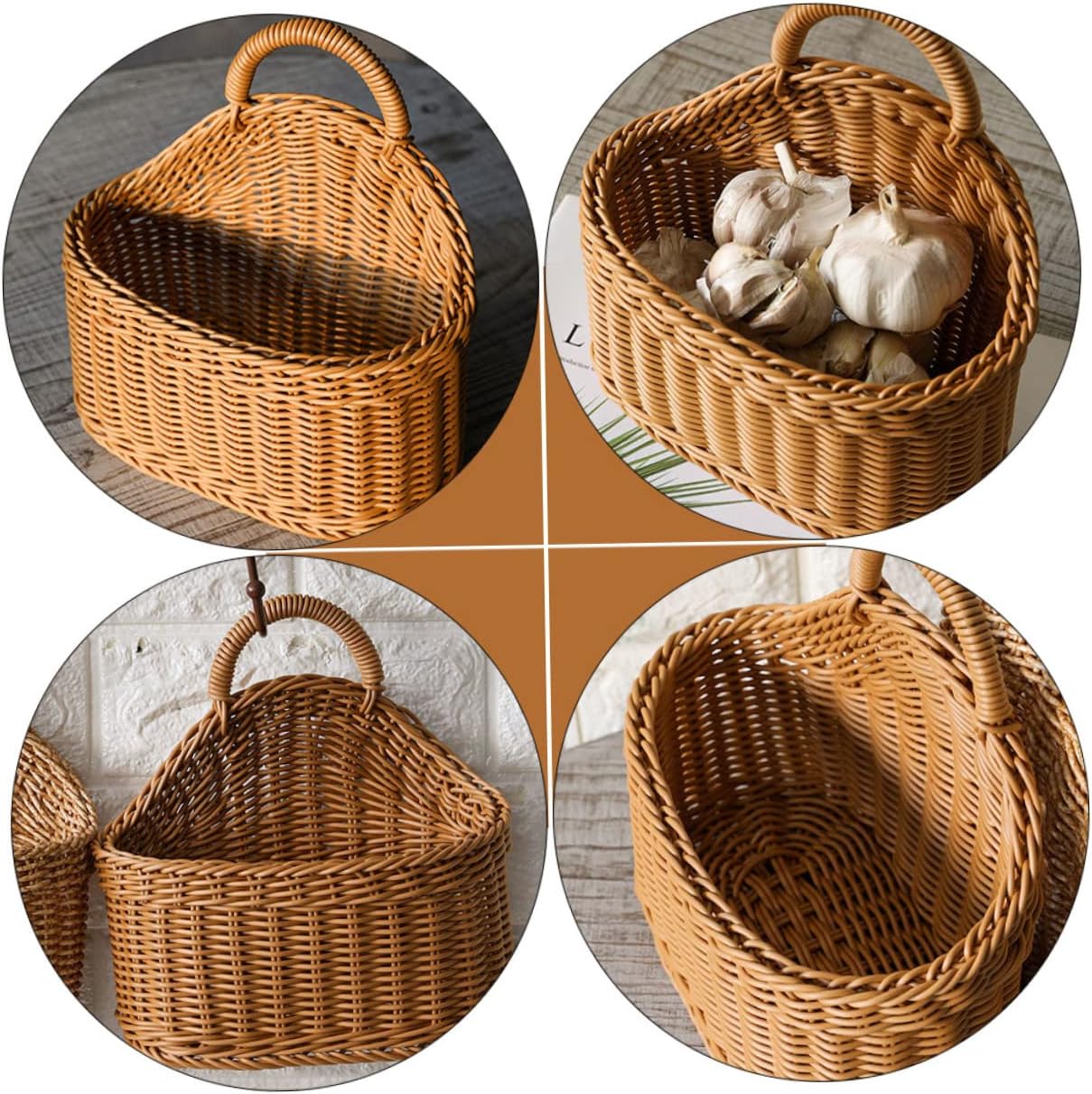 Amosfun 3pcs Woven Storage Basket for Kitchen Cutlery and Spoons Handmade Knitted Organizer for Home Decor Simple Design for Tidy Spaces for Wall Hanging
