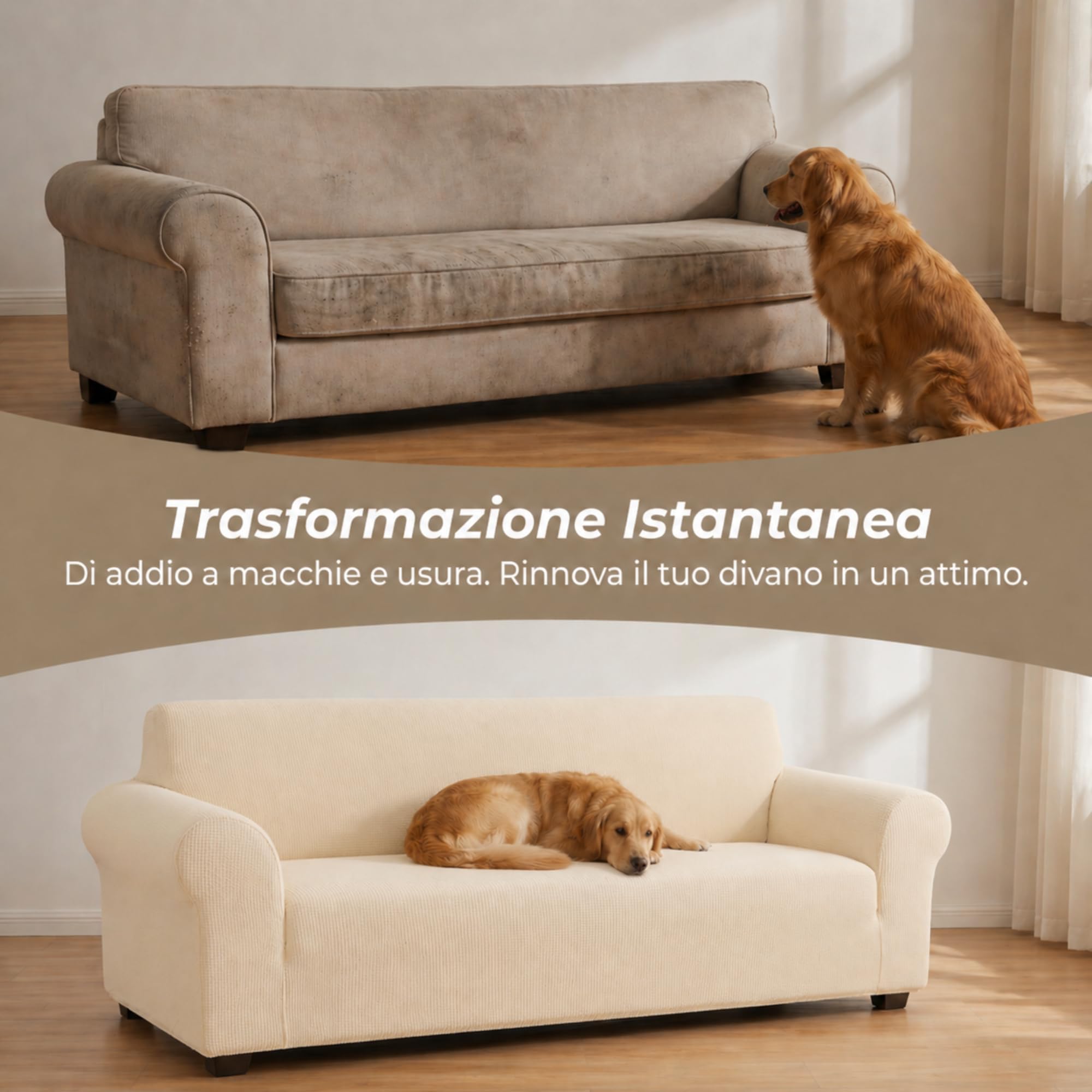 VKZ Funda de Sofá Ajustable, Cubresofa para 2 Plazas,Funda Sofá Protectora y Decorativa, Fácil de Colocar y Lavar,Beige
