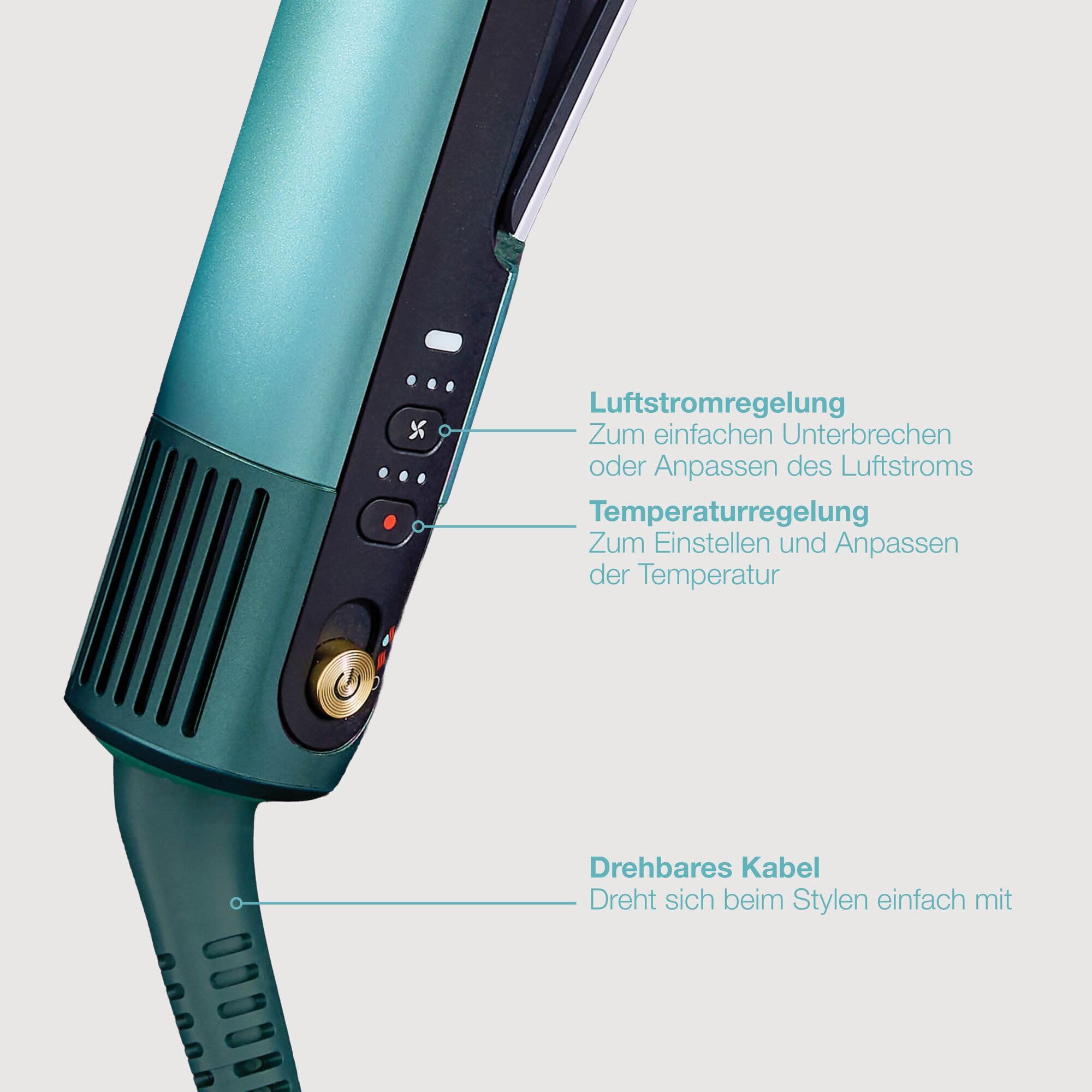Shark SilkiPro Straight Glätteisen + Haartrockner in einem mit hitzebeständiger Aufbewahrungsbox – Turquoise Wave [HT401EUBL]