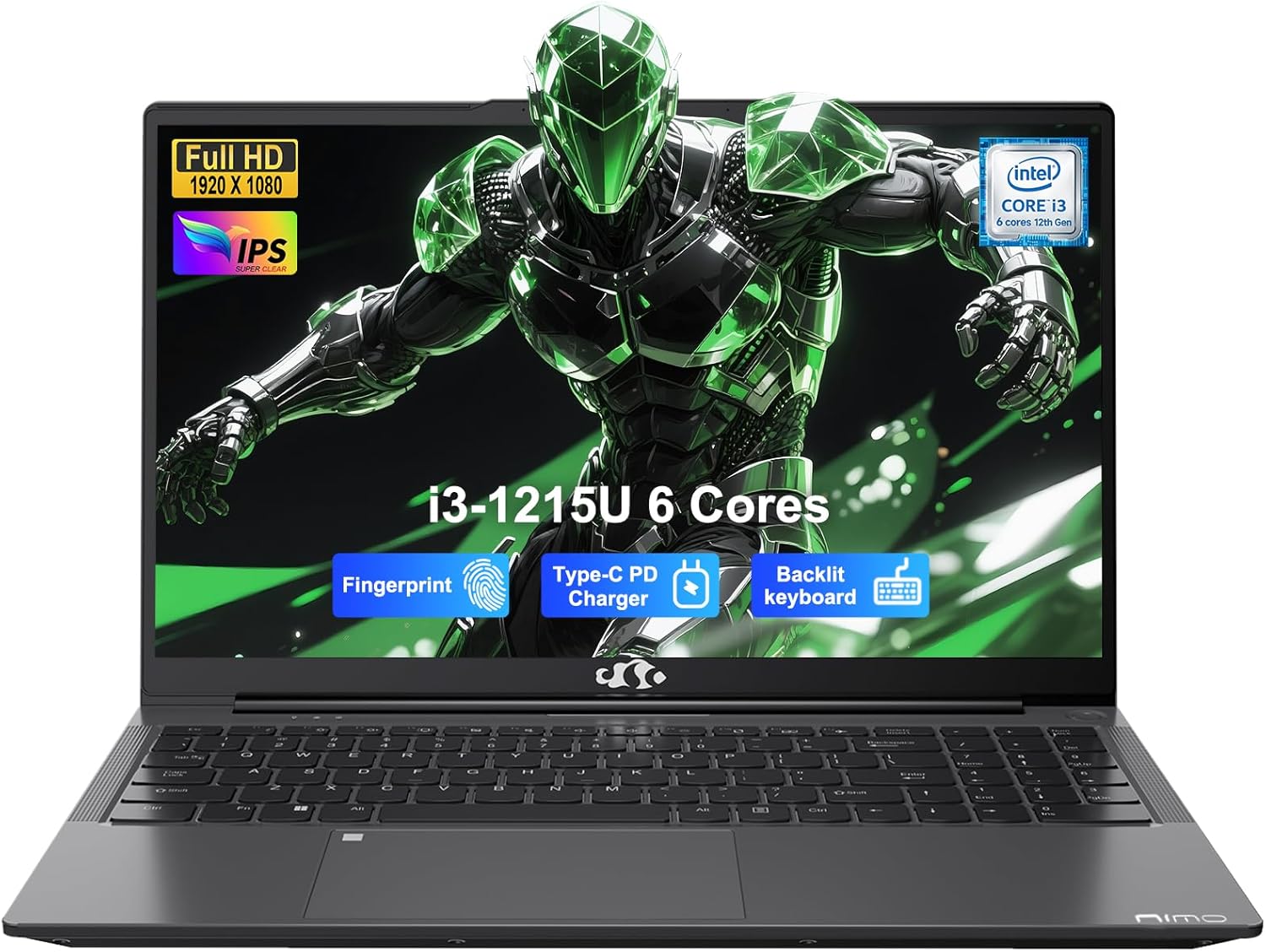 NIMO 15.6" IPS FHD Student Laptop, Intel 6-Core i3-1215U Laptop (Up to 4.4GHz, Beats R5 7520U) with 16GB RAM, 1TB SSD, 65W Type-C, 180° Viewing, Backlit KB, Fingerprint, Wi-Fi 6, for Home & Business