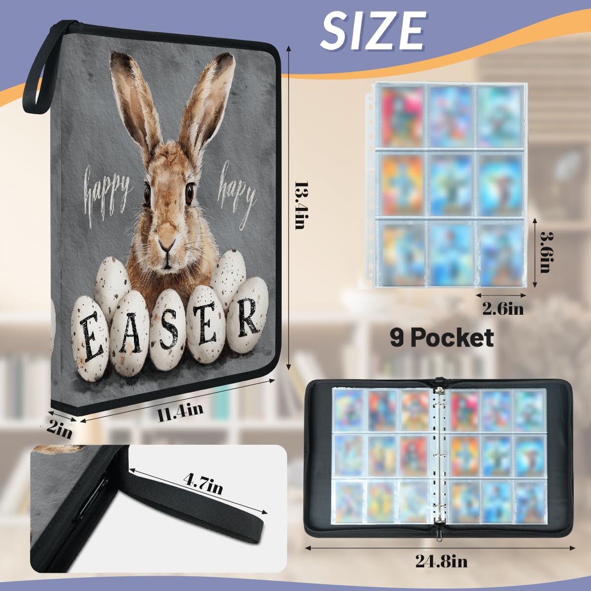 9-kieszeniowy segregator na karty kolekcjonerskie mieści 900 kart z 50 zdejmowanymi dwustronnymi rękawami, album na karty sportowe, kompatybilny z kartami do gier TCG MTG (Brown Bunny Easter)