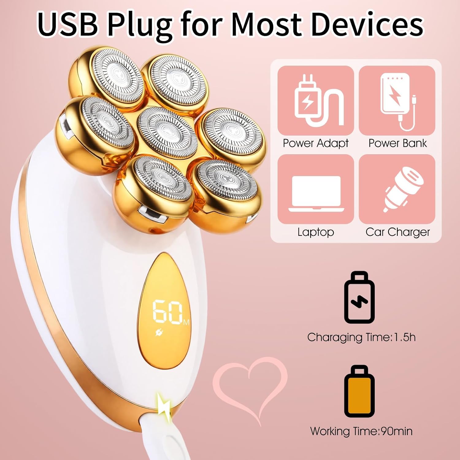Electric Razors for Women, 7-Head 5 in 1 Painless Rechargeable Dusk Shaver Womens, Women's Shavers Everything, Lady Leg/Bikini/Face Hair Removal Products, Female Wet Dry Shaving Machine