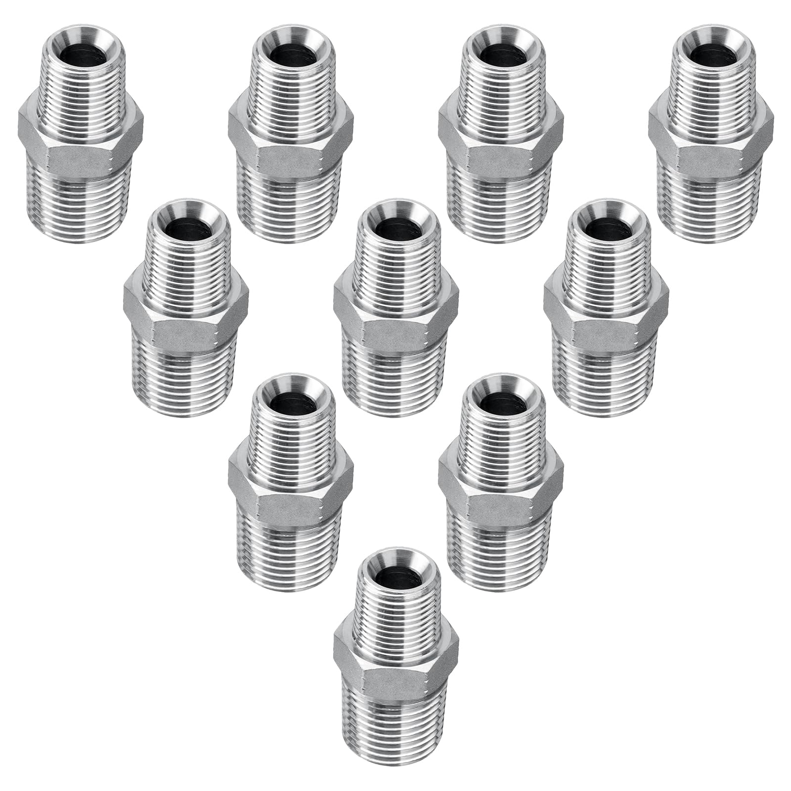 10 Pack Hydraulic Adapter Fitting: 3/8" NPTF Male x 1/2" NPTF Male