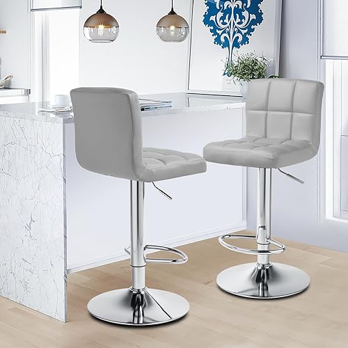 Miniatura 30 de Magshion Juego de 2 taburetes de bar blancos, de piel sintética, con altura de mostrador, sillas de bar tapizadas ajustables giratorias para isla de