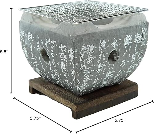 Miniatura 10 de Ebros Gift Cocina japonesa Shichirin Konro - Parrilla de carbón portátil compacta con parrilla de malla de alambre de acero inoxidable y base de