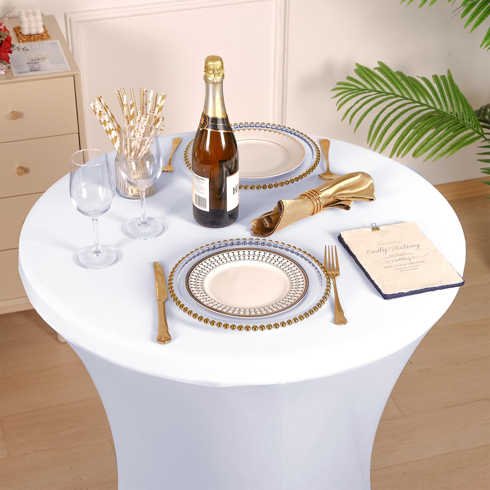 Fixwal Paquete de 4 fundas de mesa de cóctel de elastano, 32 x 43 pulgadas, color blanco, ajustadas, elásticas, para fiestas, bares, pub, bodas, banquetes