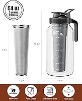 Vista 2 de Pack de 2 cafeteras de infusión en frío - Jarra de vidrio Mason de 64 oz con filtro de acero inoxidable, tapa con pico para café helado, té