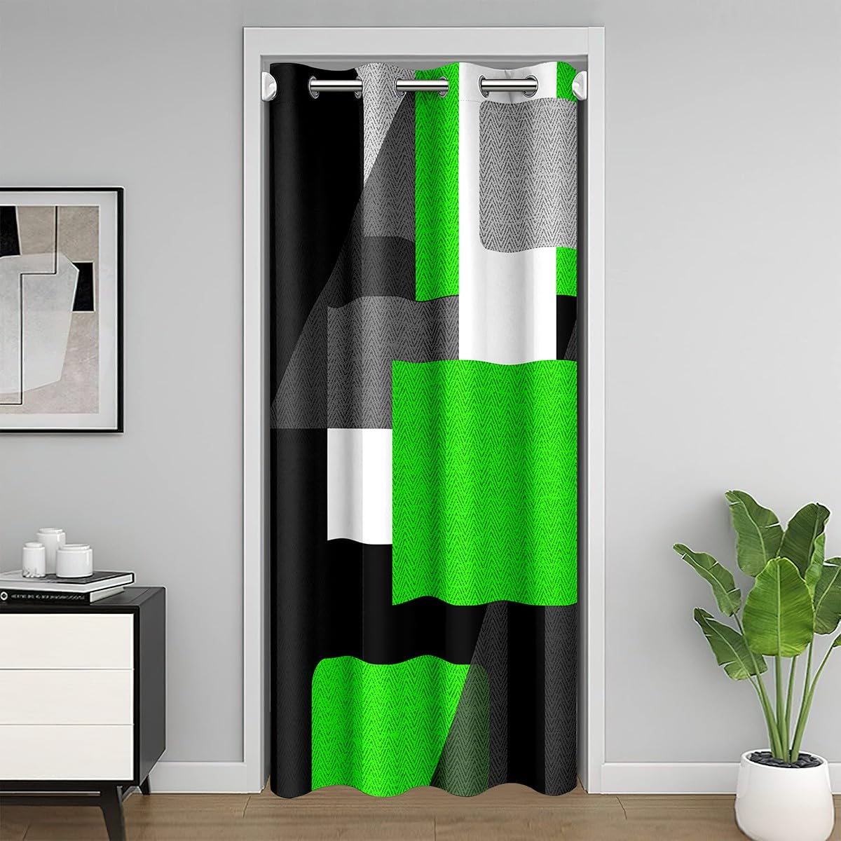 Rideau art abstrait vert et noir occultant haut de gamme 132 x 203 cm