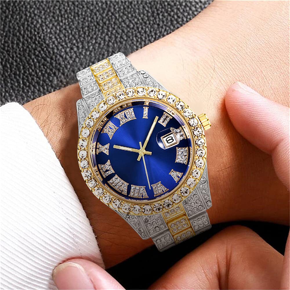 SENRUD Unisex Watch Fashion Crystal Diamond Watch Mens Womens Quartz Analog Watch Stainless Steel Big Face Wrist Watch
