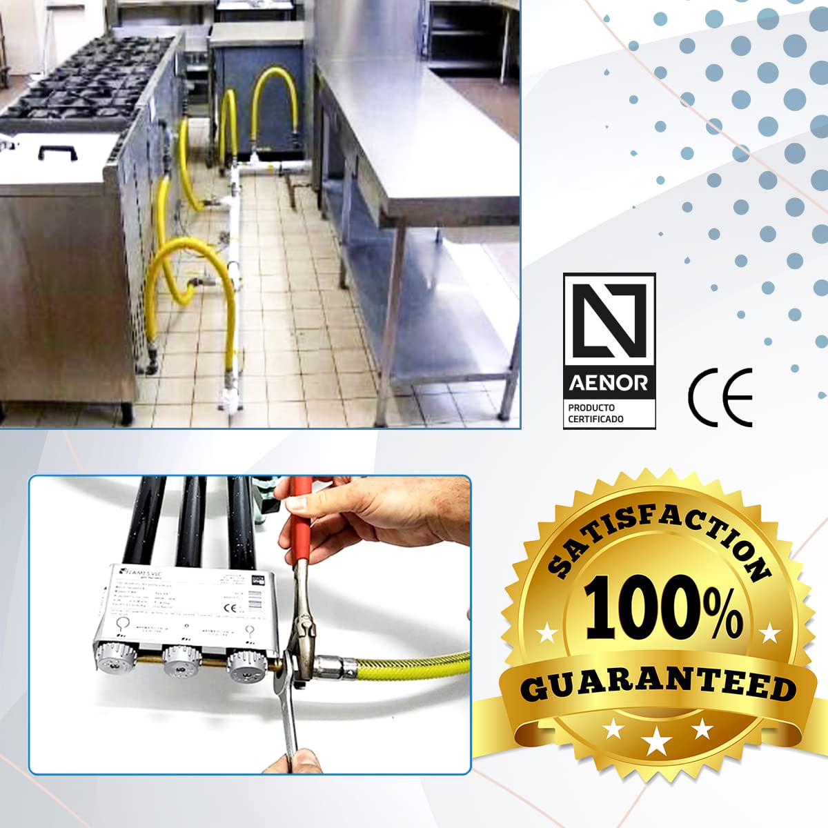 GOLDMAN SERVICE | Tuyau Flexible de Gaz de sécurité pour les cuisines industrielles de l'hôtellerie - Longueur : 1,5 mètres - Connexion : 1/2" M-H + Adaptateur M-M
