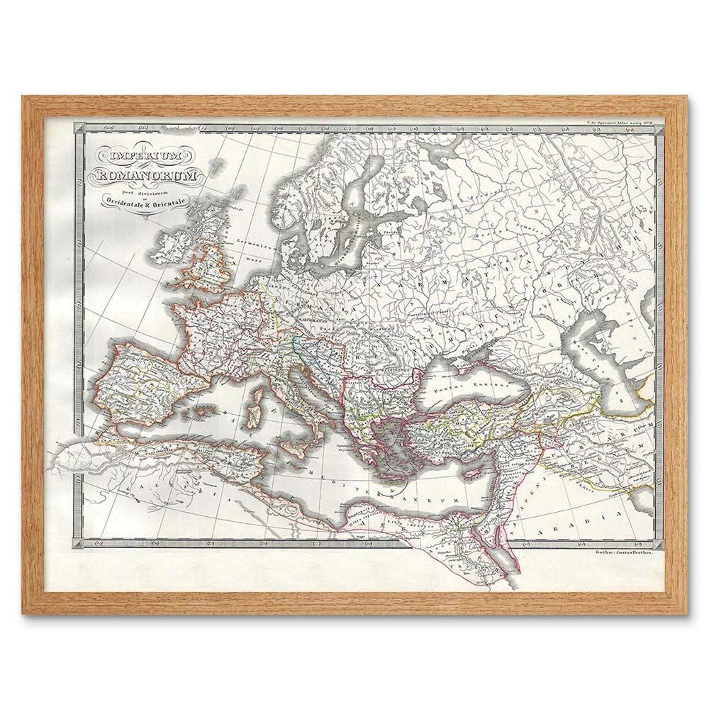 Wee Blue Coo 1850 Map Roman Empire Divided East West Ancient Rome Art Print Framed Poster Wall Decor 12X16 Inch