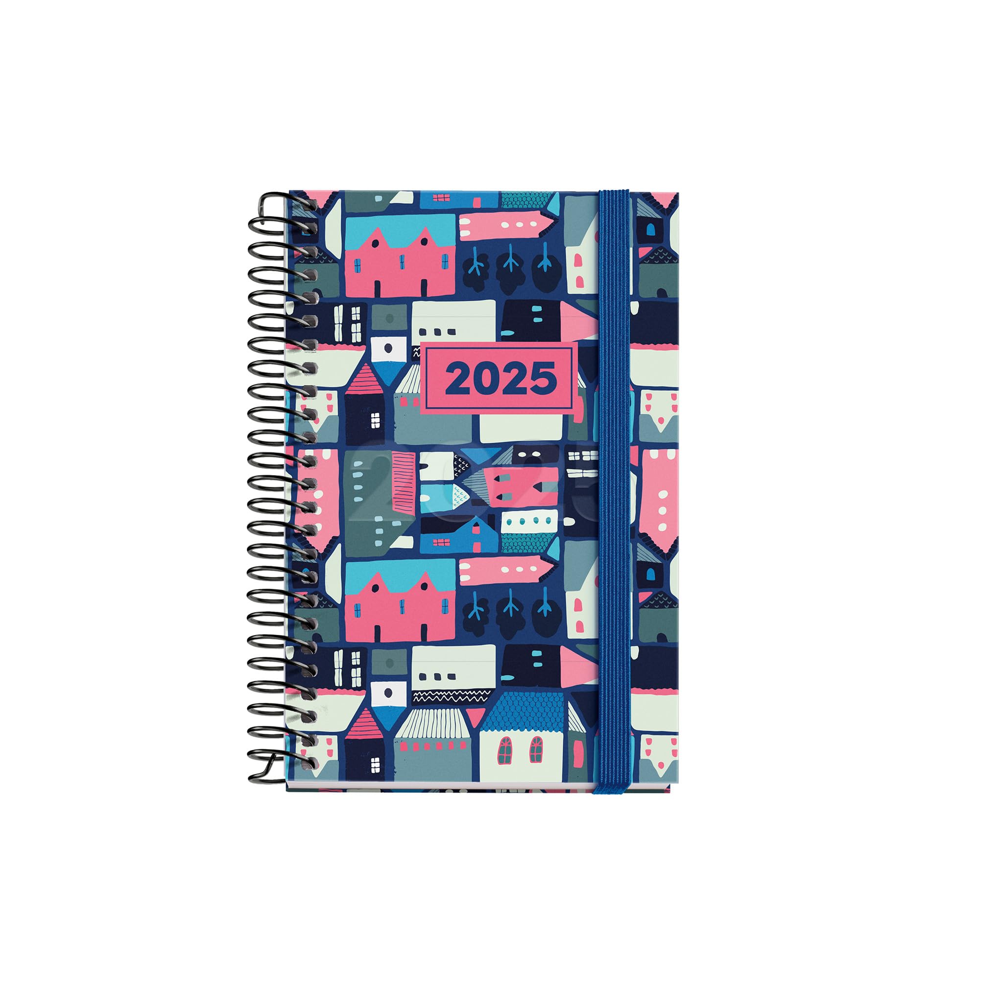 Miquelrius - 2025 Diary, 80 x 120 mm Annual Diary, Day Page Agenda, Laminated Cardboard Cover, Spiral, Elastic Closure, Paper 80 g/m², Catalan, English and Portuguese, Villa