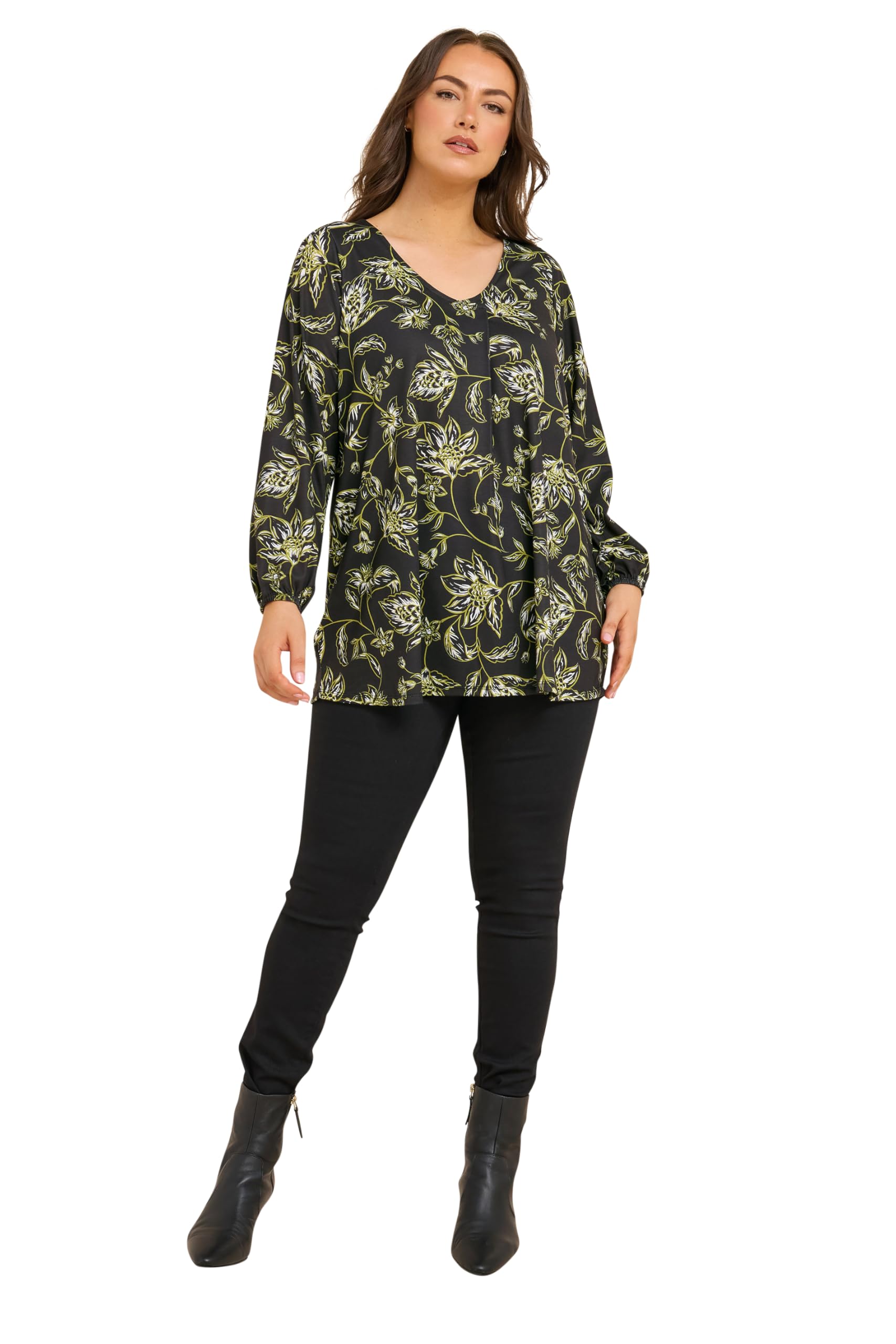 Evans Women's Black Curve Paisley Print Pleat Front Top - Plus Size Curve