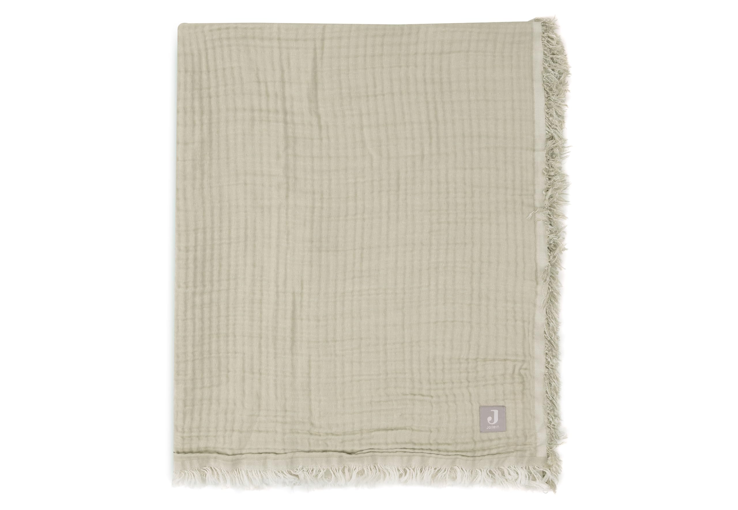 Jollein Fringe Olive Green/Ivory Cot Blanket, 120 x 120 cm, 100% Organic Cotton, for Cot Muslin Blanket, 0.5 TOG