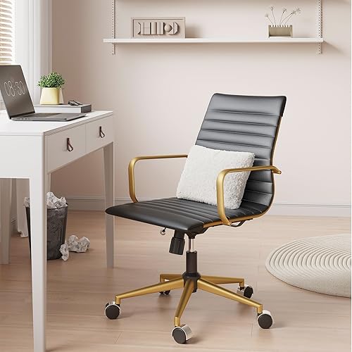 Miniatura 64 de Silla de oficina giratoria con reposabrazos y ruedas, cómodo asiento ajustable para juegos para adultos, silla de trabajo resistente para oficina en