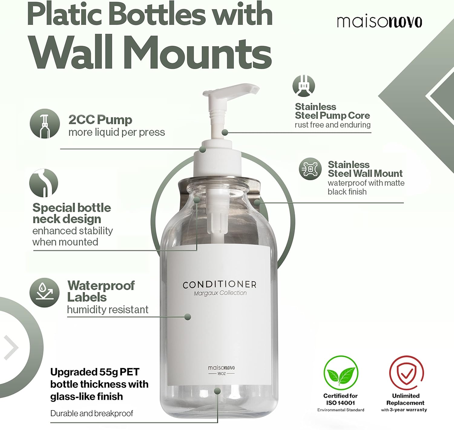 MaisoNovo Shampoo Dispenser for Shower Wall 3 Chamber - Drill Free Shower Soap Dispenser Wall Mount with Waterproof Labels | 3 Clear Plastic Bottles 3 Silver Wall Mounts : Home & Kitchen