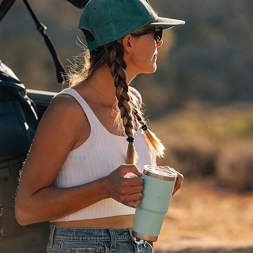 Miniatura 537 de YETI Rambler - Vaso de viaje con asa y tapa con popote, 35 onzas, vaso de agua de viaje, con asa, acero inoxidable, color blanco