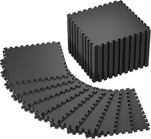 Miniatura 19 de SUPERJARE Alfombrillas de Equipos de Ejercicio con Superficie de Goma de 0.56 pulgadas de Grosor, 6 Piezas, 24 Pies Cuadrados, Alfombrillas de