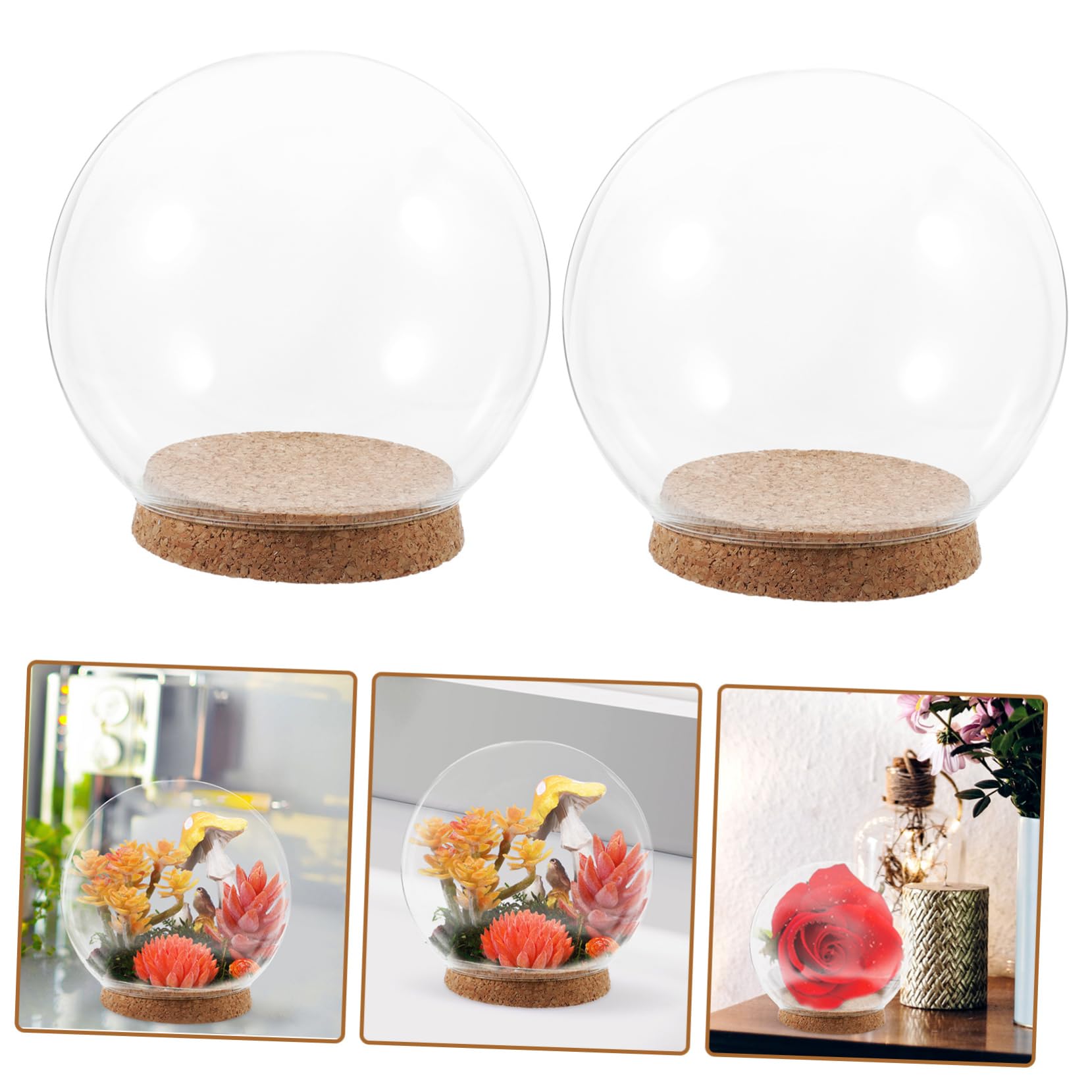 Operitacx 3 Piezas Cubierta De Vidrio Soporte De Cúpula De Postre Luz Del Casco Cubierta De De Comida Regalos De Cumpleaños Para Flor Eterna Pastel Mujer Madera Corcho Bola De Cristal