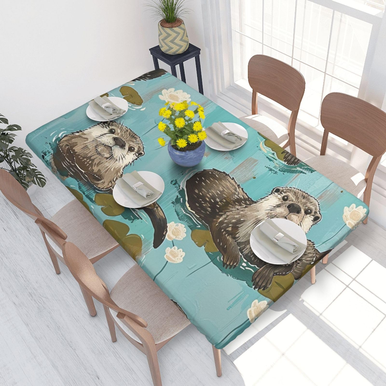 WPKJU Otters Printed Tablecloths 4ft Rectangular Table Covers Washable Polyester Decorative Table Cloth for Dining Table Picnic Wedding