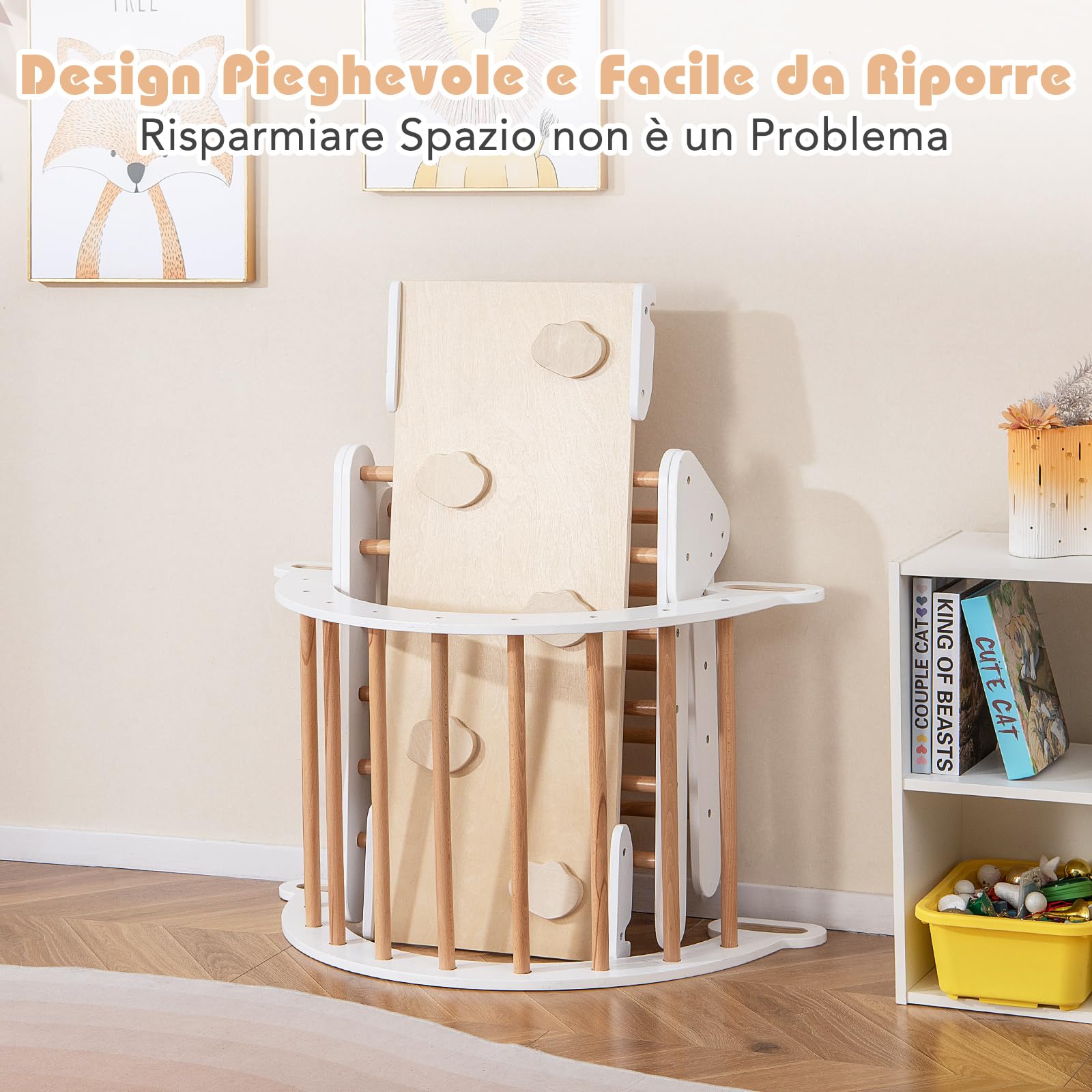COSTWAY Telaio da Arrampicata per Bambini, Triangolo Pieghevole con Arco e Salita, Bianco