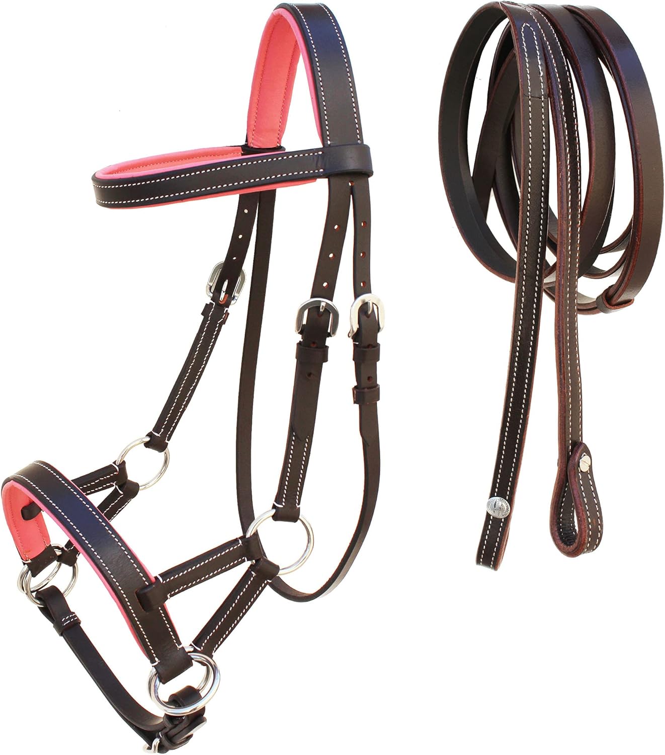 CHALLENGER Horse Western Cob Leather Training Tack Bitless Sidepull Bridle w/Reins 7710PK-C