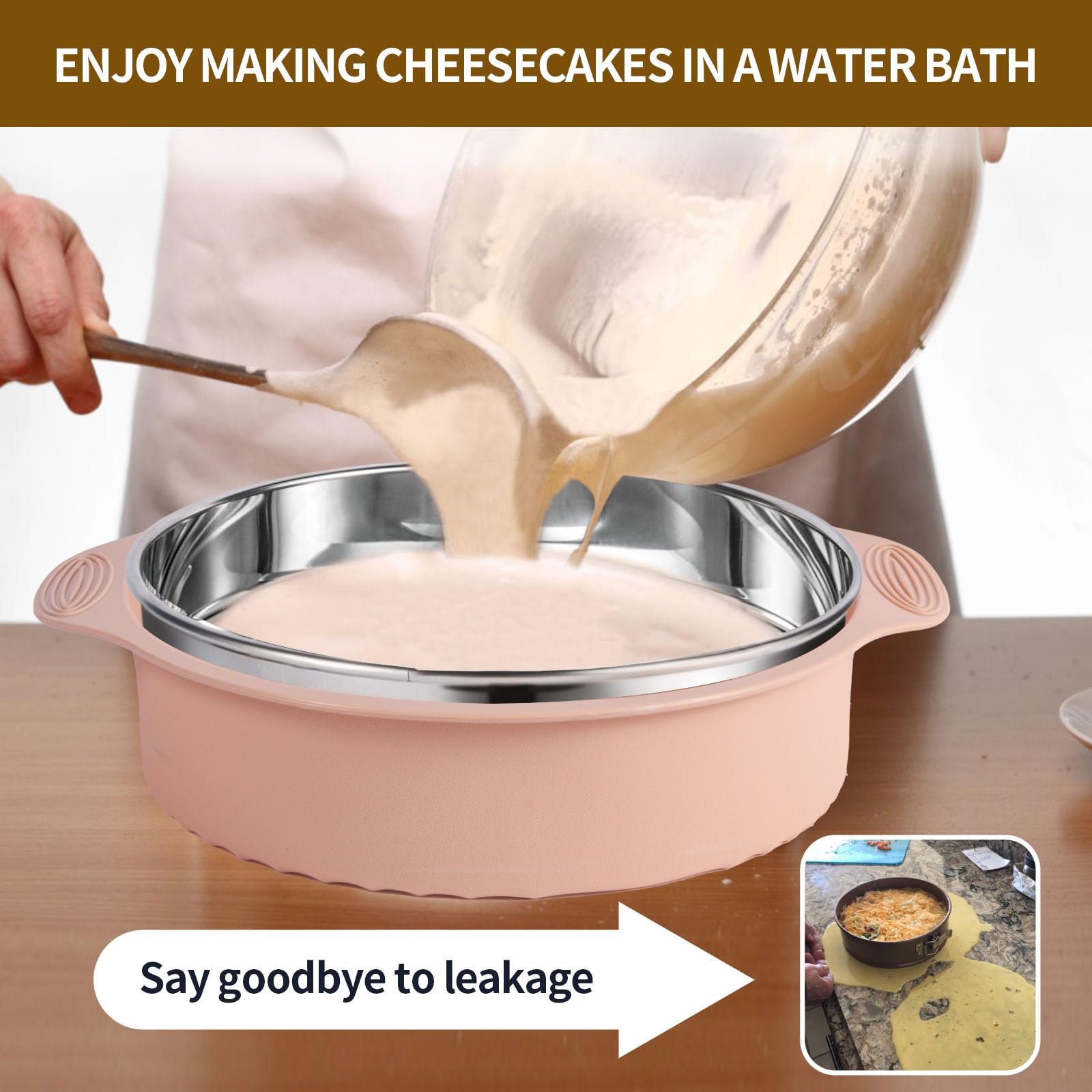 OYAOL 9 Inch Springform Pan - Nonstick Leakproof 304 Stainless Steel Springform Cake Pan with Removable Bottom, Silicone Cheesecake Pan Protector with Parchment Paper - Image 7