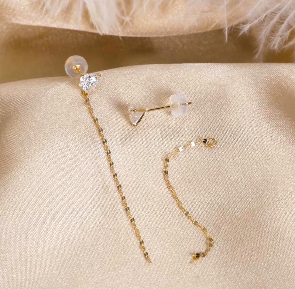 14k Gold Created Moissanite Heart Stud Drop Earrings for Women, 14kt Gold Dangling Chain Love Jewelry Gifts for Her - Image 2