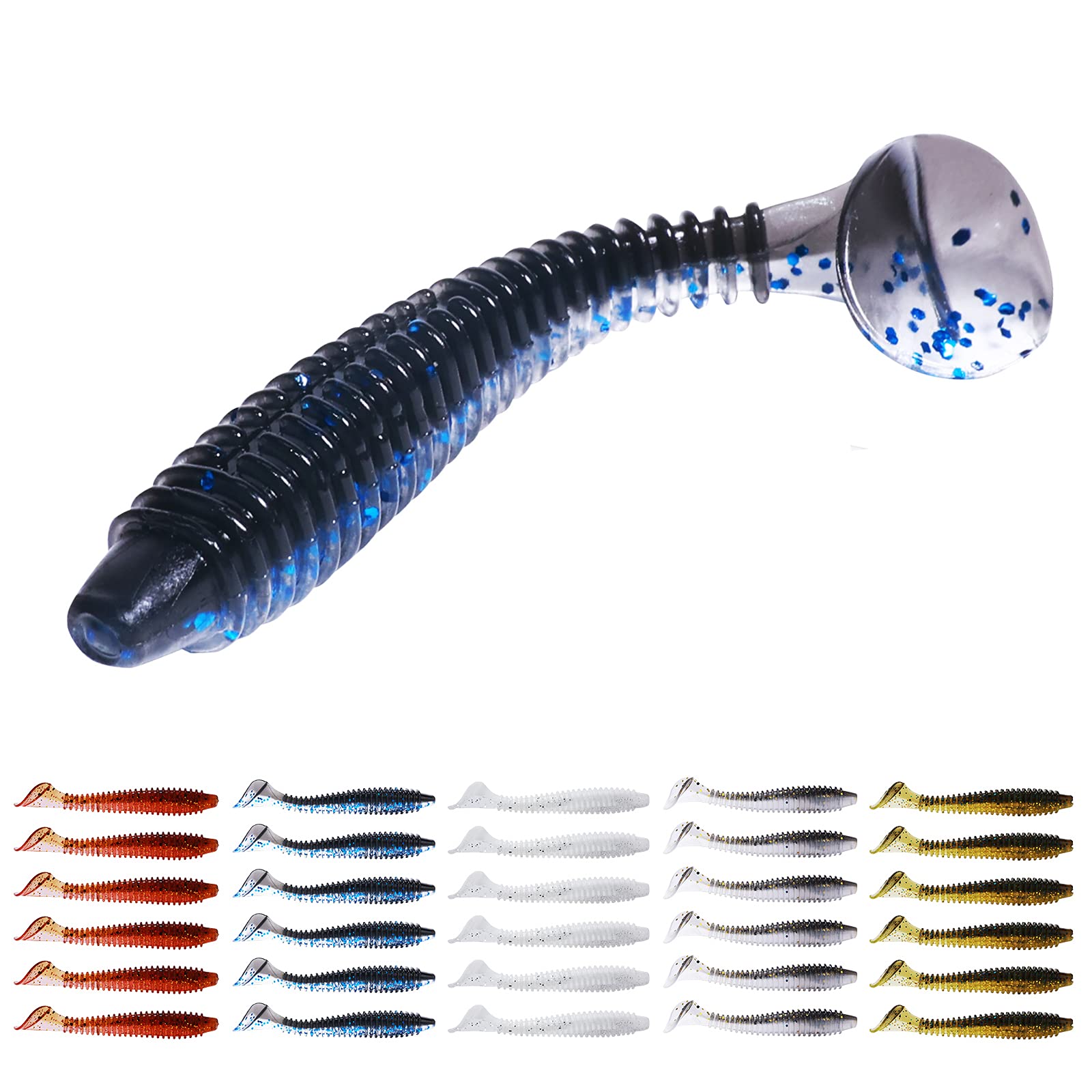 MITOBASS Paddle Tail Swimbaits 2' Paddle Tail Soft Plastic Swimbaits, 40Pcs Plastic Bait for Saltwater/Freshwater Fishing