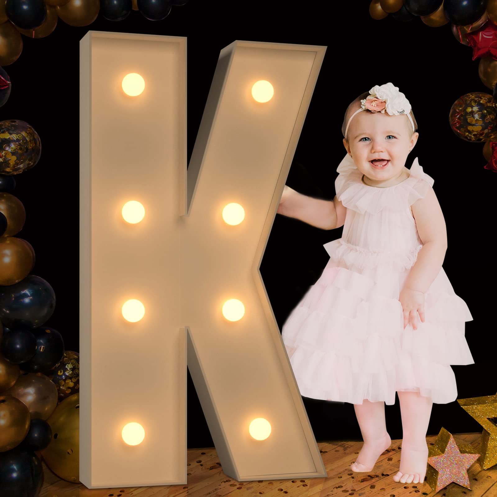 Marquee Light Up Letters, 3FT Marquee Letters, Mosaic Number for Balloons, Mosaic Balloon Frame for Party Decor, Large Cardboard Letters for Birthday Engagement Party Decoration, Giant Letter K