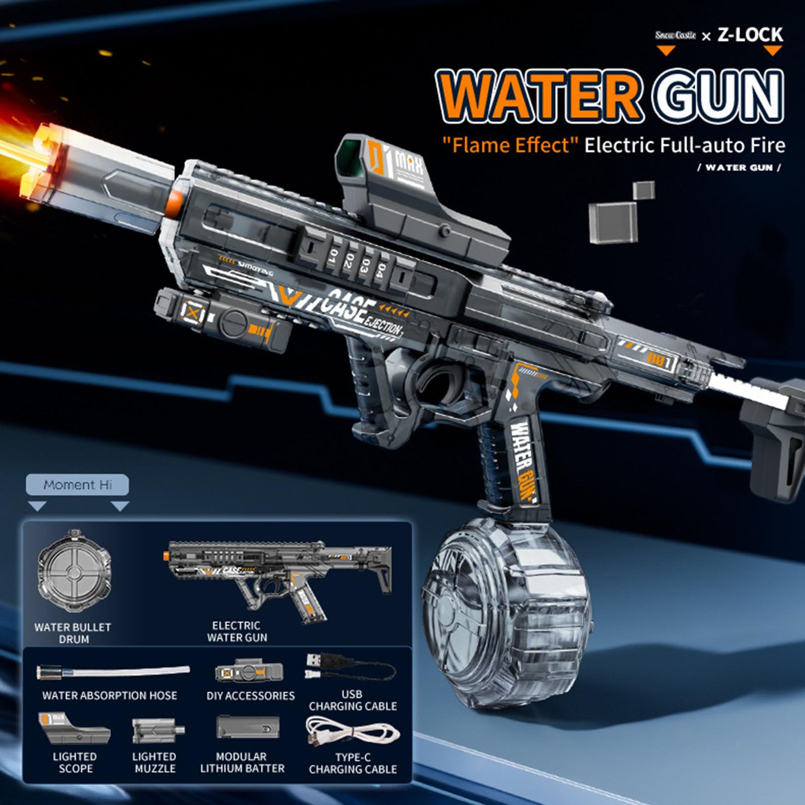 Juguete de Pistolas de Agua de Disparo Continuo con luz Intermitente, Tanques Grandes para diversión en la Piscina en Patio Trasero y Juego de en Agua, Juguete eléctrico para Juegos de
