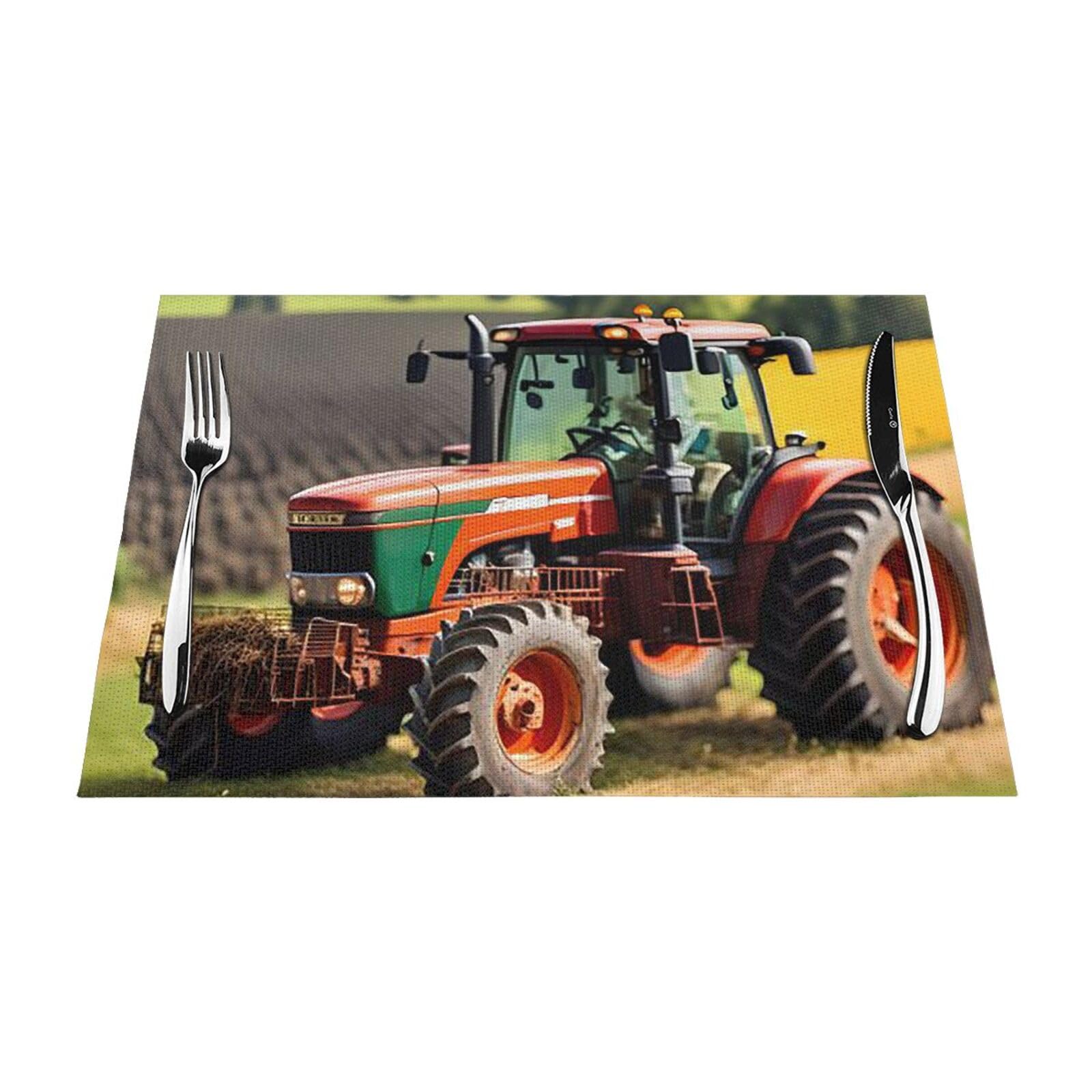 Company Farm Tractors Placemats Set of 1 - Woven Vinyl Kitchen Table Placemats - Heat Resistant Non-Slip Place Mats for Dining Table, Washable Indoor Outdoor Table Mats 12x18 Inch