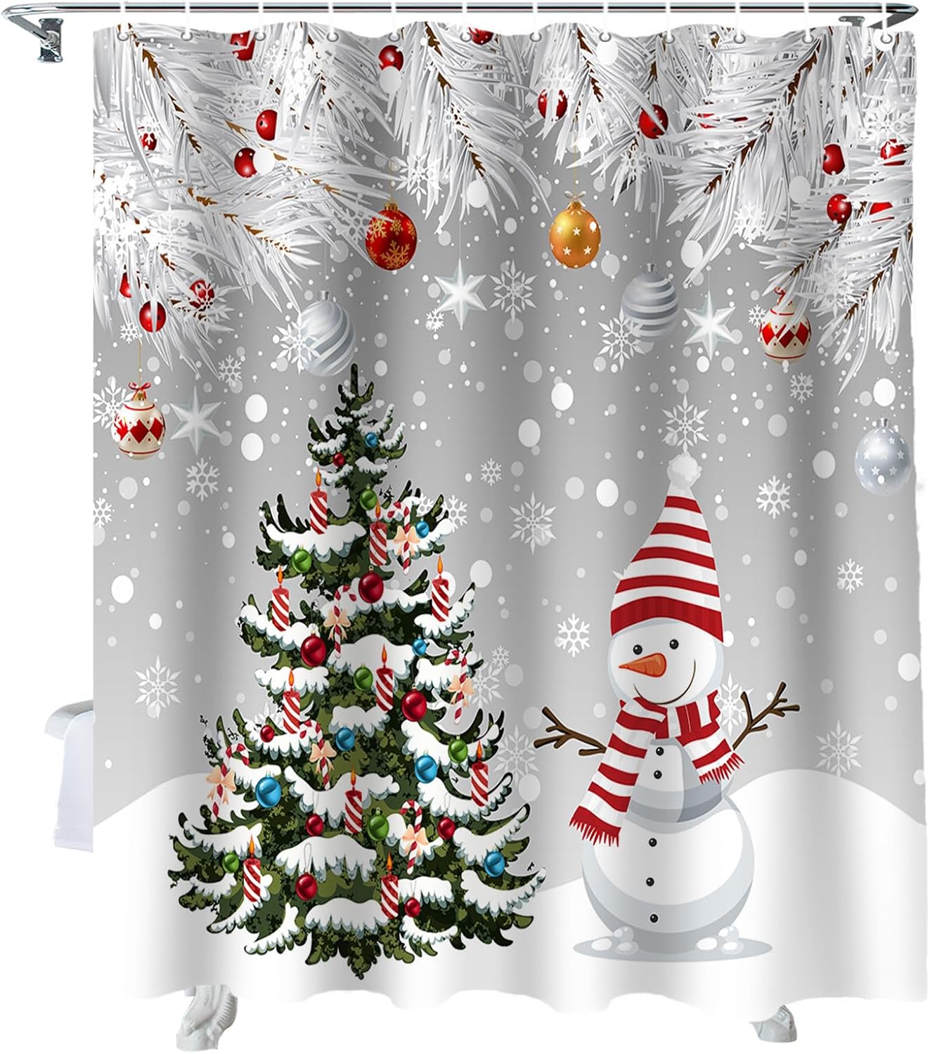 Meet 1998 Christmas Shower Curtain Sets with 12 Hooks
