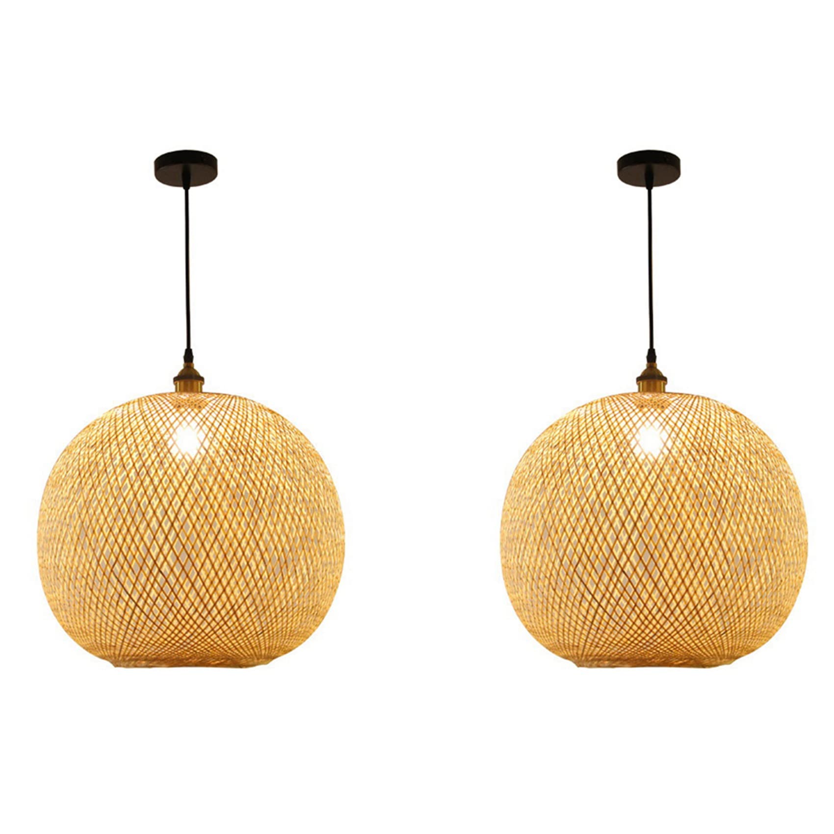 2 Lámparas colgantes de bambú tejidas estilo retro para salón y barra de bar