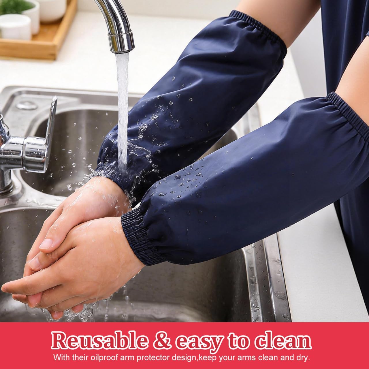PRETYZOOM 3 Pairs PU Arm Sleeves Covers with Elastic Cuffs, Waterproof Sleeves Protector, Oilproof Protective Arm Oversleeves for Cooking, Cleaning