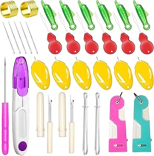 Lechchy 33 Pcs Sewing Tool Kit - with Automatic Needle Threader/Fish Mouth Easy Threader/Gourd and Thumb Shaped Simple Thr...