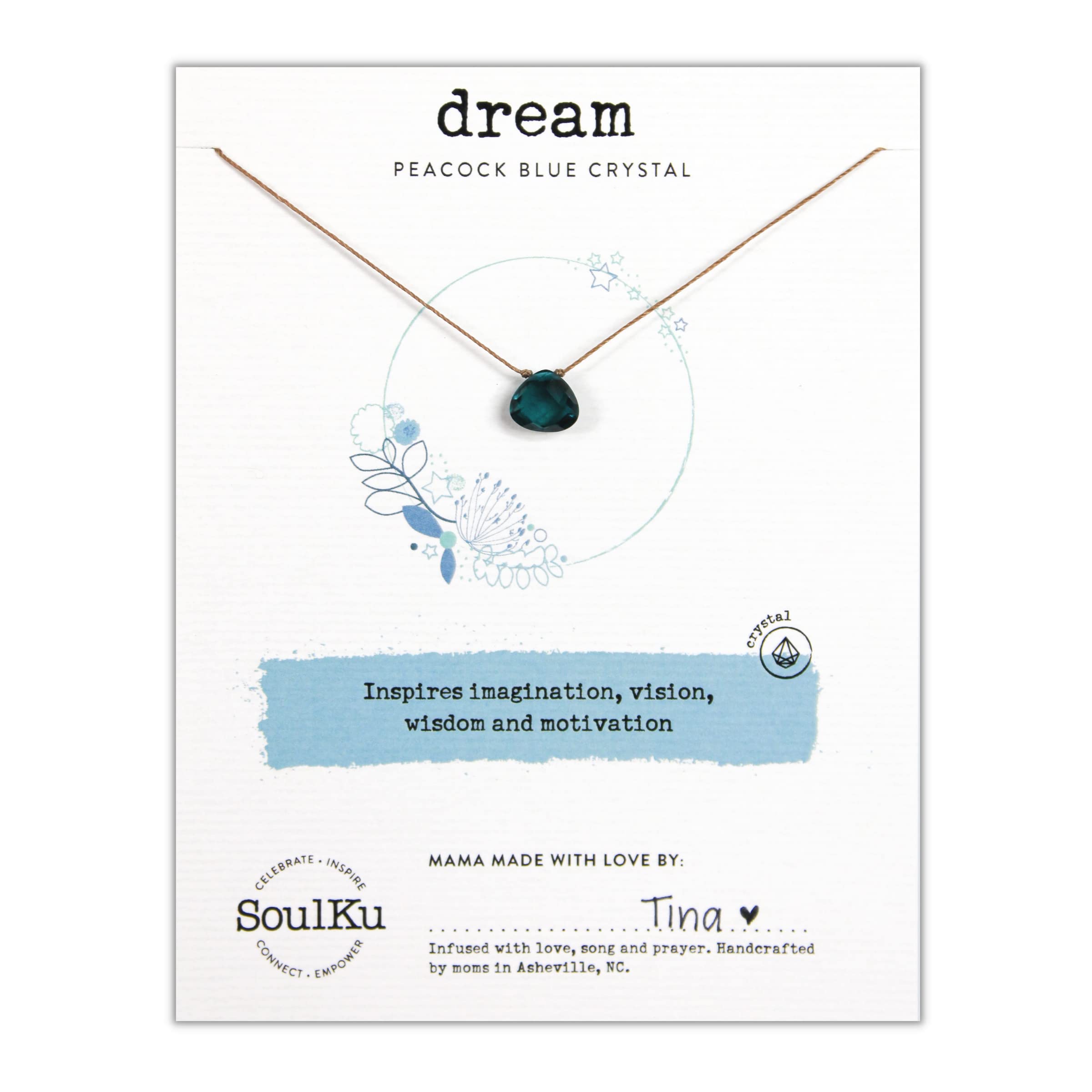 SOULKUCrystal Necklace, Handmade Healing Crystal Jewelry, Inspirational Jewelry For Women, 9x9 mm Cut Glass Crystal, Lobster Clasp and Extender with 16" Nylon Cord