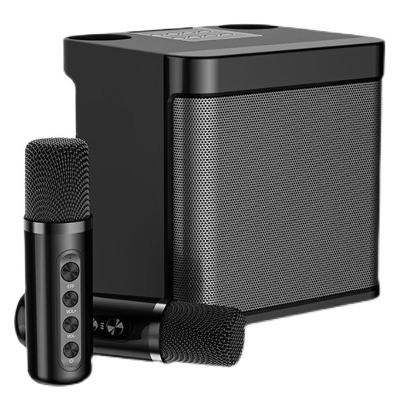 203 Altavoz Micrófono Set Home Equipo de canto inalámbrico Bluetooth KTV cambiador de voz -Negro