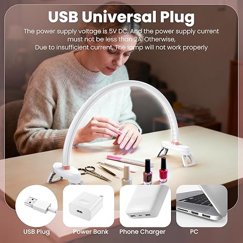 Miniatura 2 de Yokilly Luz de media luna de arco Luz de media luna de 16 "con soporte plegable para uso en mesa de salón de escritorio, sin parpadeo y sin sombras,