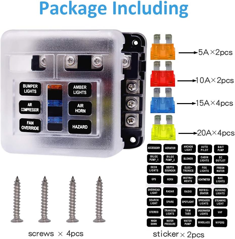 Bundle of WUPP 6 Circuits with Negative Bus Fuse Bock and WUPP 6 Circuit Marine Fuse Box with IP66 Waterproof Protection Cover : Automotive