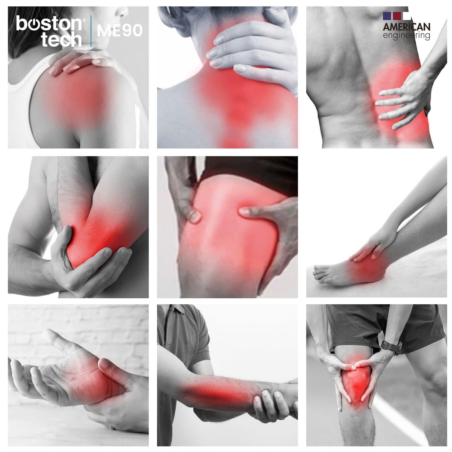 Boston Tech Electroestimulador Muscular ME90. TENS EMS. 2 Canales. 24 programas. 16 Niveles de Intensidad. Incluye 10 Electrodos. Alivio rápido y eficaz del Dolor