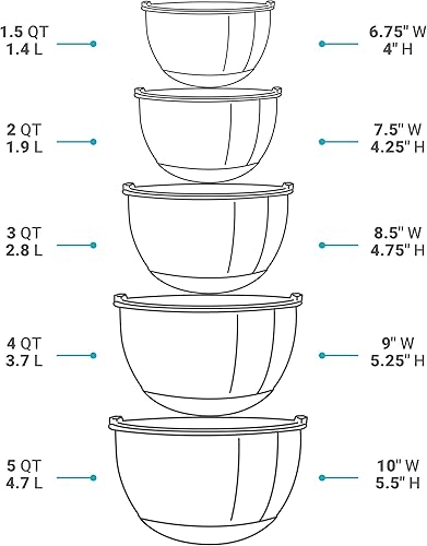 Miniatura 3 de Cuencos de mezcla para cocina - Juego de cuencos de acero inoxidable con ralladores, tapas y medidas - Prácticos cuencos de metal para preparación y