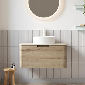Floating Bathroom Vanity with Sink, 30 Inch Vanity with Vessel Sink, Modern Bathroom Vanity Cabinet with Drawer Ceramic Basin and Sintered Stone Top, Pre-Assembled