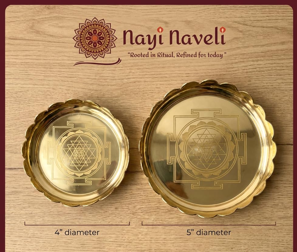Image of Brass Shree Yantra Lotus Stand | Decorative Brass Yantra for Pooja Temple Home Office and Spiritual Decor | 5 Inches | 13 x 13 x 5 Cm