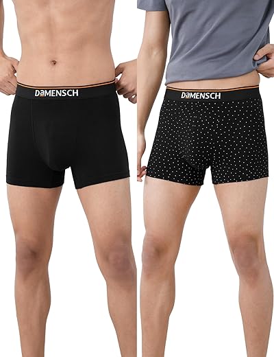 DAMENSCH Regular Fit Printed Cotton Blend Trunk Underwear Anti-Bacterial Moisture Wicking Breathable Microfibre Waistband Deo-Cotton Trunks for Men
